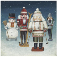 Skier Nutcrackers Snow -Paper Art-42"x42"