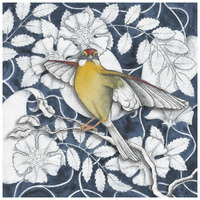 Arts and Crafts Bird Indigo IV -Paper Art-26"x26"