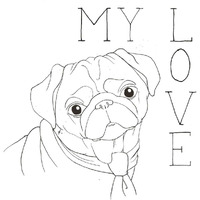 Puppy Love Pug -Paper Art-20"x20"