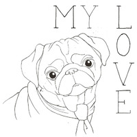 Puppy Love Pug -Paper Art-42"x42"