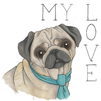 Puppy Love Pug Color -Paper Art-32"x32"