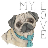 Puppy Love Pug Color -Paper Art-38"x38"