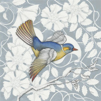 Arts and Crafts Birds III Tone on Tone -Paper Art-38"x38"