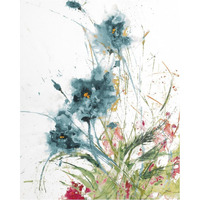 Flora Blue Crop on White -Paper Art-30"x37"