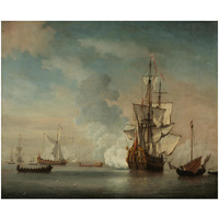 English Warship Firing a Salute, 1690 -Paper Art-24"x20.04"