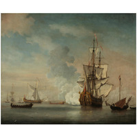 English Warship Firing a Salute, 1690 -Paper Art-32"x26.6"