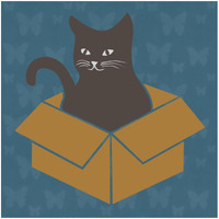 Cat in a Box - Blue -Paper Art-20"x20"