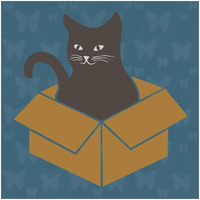 Cat in a Box - Blue -Paper Art-26&quotx26"