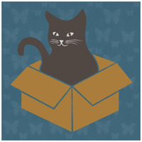 Cat in a Box - Blue -Paper Art-42&quotx42"