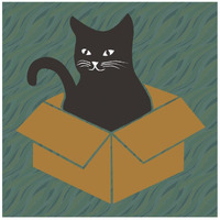 Cat in a Box - Blue-Green -Paper Art-20"x20"