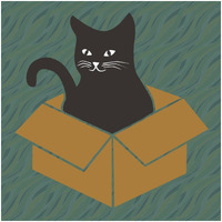 Cat in a Box - Blue-Green -Paper Art-32"x32"