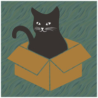 Cat in a Box - Blue-Green -Paper Art-42&quotx42"