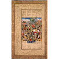 Battle between Manuchihr and Tur, page from a Shah-nama (Book of Kings), c. 1610 -Paper Art-15.665"x24"