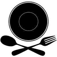 Mealtime: Black on White - Plate with Crossed Cutlery -Paper Art-26"x26"