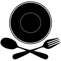 Mealtime Black on White - Plate with Crossed Cutlery -Paper Art-32&quotx32"