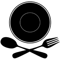 Mealtime: Black on White - Plate with Crossed Cutlery -Paper Art-42"x42"