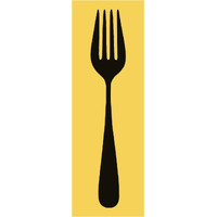 Mealtime: Black on Yellow - Fork -Paper Art-14"x38"