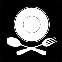 Mealtime: White on Black - Plate with Crossed Cutlery -Paper Art-20"x20"