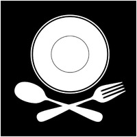 Mealtime: White on Black - Plate with Crossed Cutlery -Paper Art-26"x26"