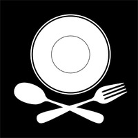 Mealtime: White on Black - Plate with Crossed Cutlery -Paper Art-38"x38"