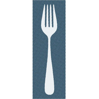 Mealtime: White on Blue with Dots - Fork -Paper Art-26"x74"