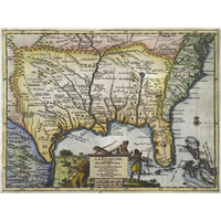 Texas and Florida, 1706 -Paper Art-18"x14"