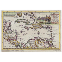 Central America and the Caribbean, 1729 -Paper Art-20"x14"