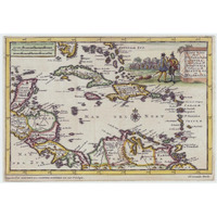 Central America and the Caribbean, 1729 -Paper Art-38"x26"