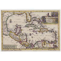 Central America and the Caribbean, 1729 -Paper Art-24"x17.62"