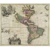 Western Hemisphere with double cartouche and California depicted as an island, 1695 -Paper Art-46&quotx39.84"