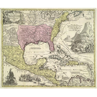 North America to Mexico and south to Panama and Venezuela, 1730. -Paper Art-24"x20.48"