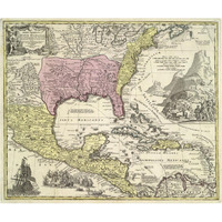 North America to Mexico and south to Panama and Venezuela, 1730. -Paper Art-38"x32.24"