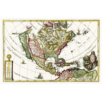 Atlas Novus - North America, Central America and the Caibbean - Tinted Version, 1700 -Paper Art-32"x22"