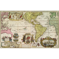 Americas with trade routes from Europe to Southeast Asia, 1730 -Paper Art-38"x26"