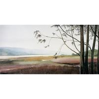 Bolinas Lagoon Fog -Paper Art-38"x20"