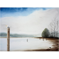 Bolinas Lagoon with Seagull -Paper Art-18"x14"