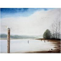 Bolinas Lagoon with Seagull -Paper Art-34"x26"