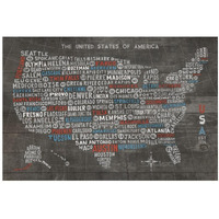 US City Map on Wood Gray -Paper Art-26"x18"