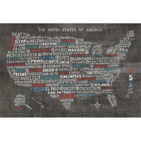 US City Map on Wood Gray -Paper Art-38"x26"