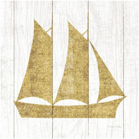 Beachscape V Boat Gold Neutral -Paper Art-26"x26"