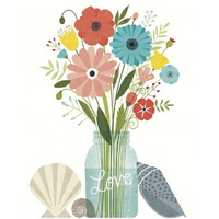 Seaside Bouquet II Mason Jar -Paper Art-18"x22"