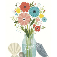 Seaside Bouquet II Mason Jar -Paper Art-30"x37"