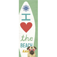 Beach Bums Pug Surf Board -Paper Art-14"x38"