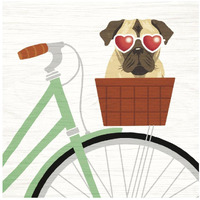 Beach Bums Pug Bicycle I -Paper Art-26"x26"