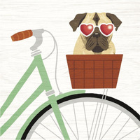 Beach Bums Pug Bicycle I -Paper Art-38"x38"