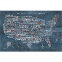 US City Map on Wood Blue -Paper Art-32"x22"