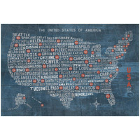 US City Map on Wood Blue -Paper Art-50"x34"