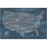 US City Map on Wood Blue -Paper Art-62"x42"