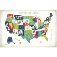 Letterpress USA Map -Paper Art-20"x14"