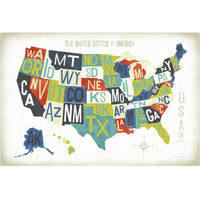 Letterpress USA Map -Paper Art-38"x26"